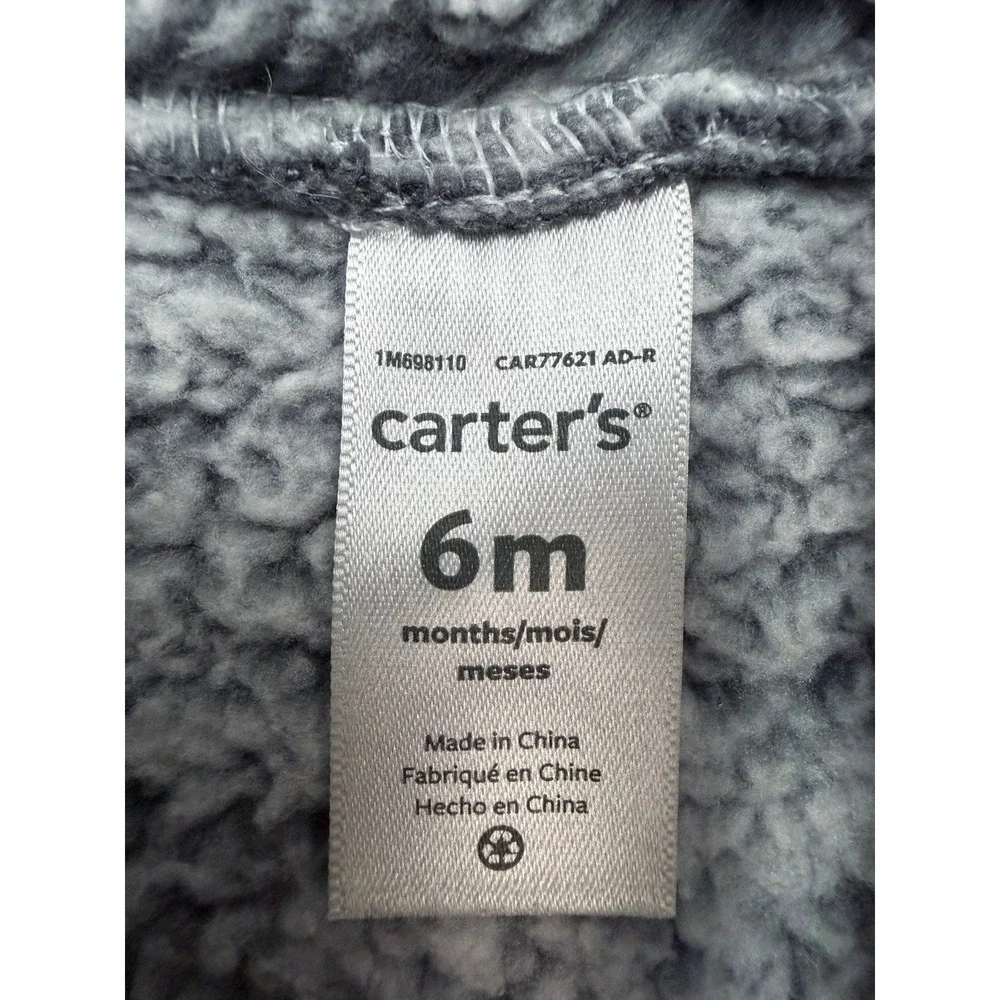 Carter's Baby Sherpa Fleece One Piece 6M Gray Cozy Zip‎ Suit Winter